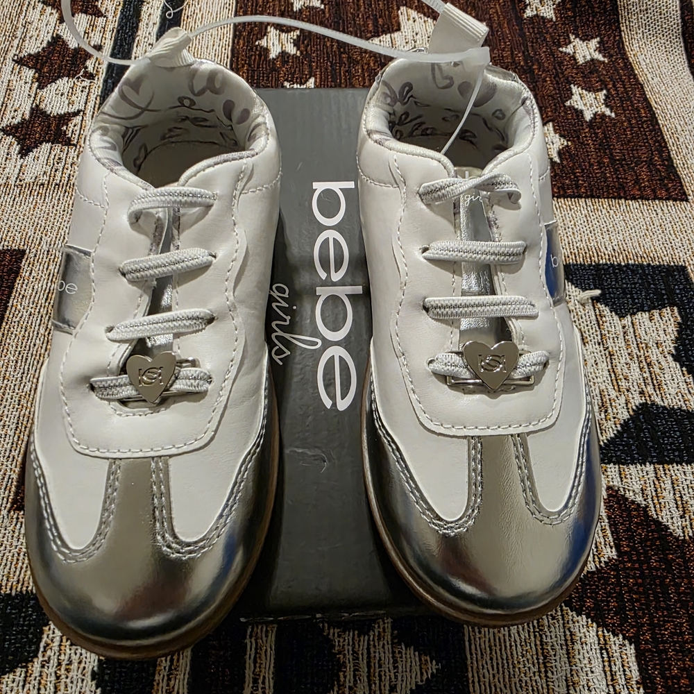 Bebe Girls White and Silver Kids Shoes